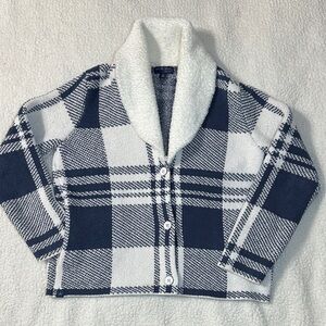 Barefoot Dreams Cozy Chic Plaid Shearling Cardigan Sweater Jacket S